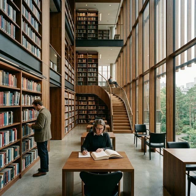 Elegant architectural library space representing professional curation