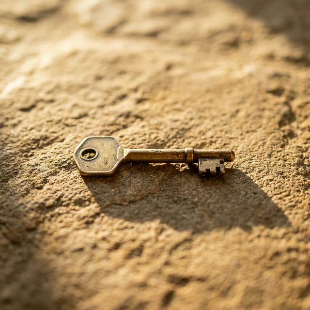 Precise brass key resting on warm stone